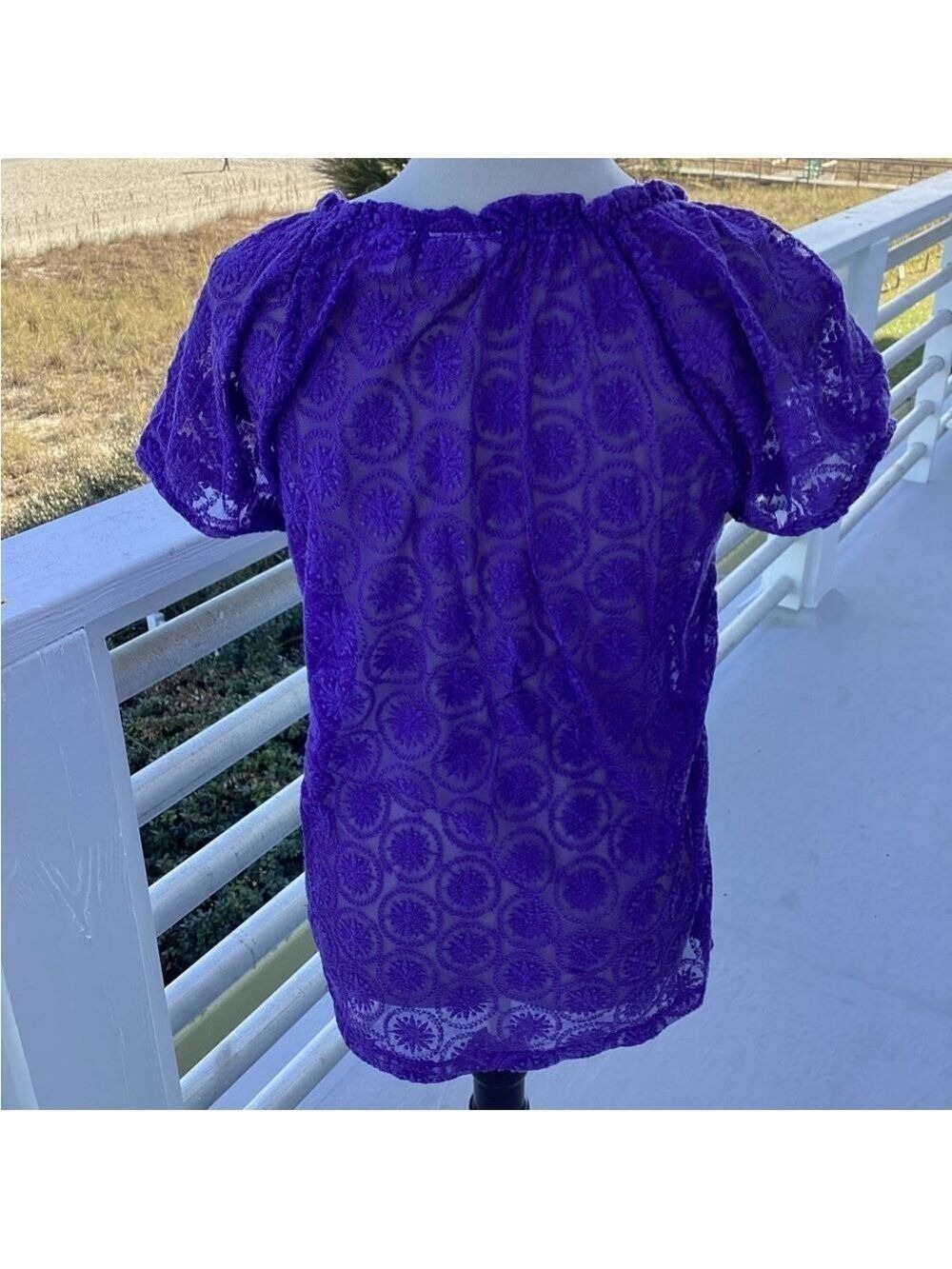 Purple Chico’s embroidered semi-sheer top - Picture 6 of 9